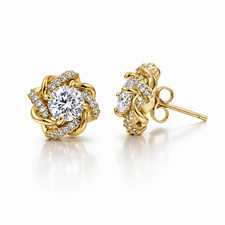 18K Gold Layered Flower Knot Stud Earrings Round CZ Luxury Ladies Womans Gift