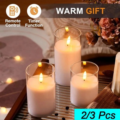 3er Set LED Kerze Kerzen mit Timer Batterie für Außen Outdoor Licht flackernd