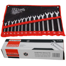14pc Metric Combination Spanner Set 8mm - 24mm Ring & Open Ended Wrenches + Roll