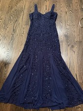 R M Richards Sz 12 Sleeveless Navy Blue Sequin Formal Gown Full Length Dress