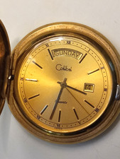Pocket Watch Calibri Quartz Gold Plated 1.5" Parts  Repair Vintage