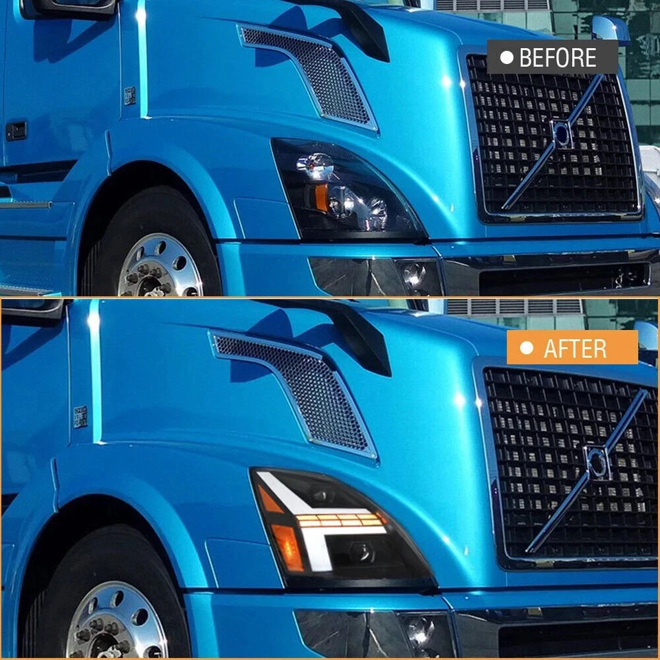 LED Headlights For Volvo VNL VNM 2004-2018/VN 2004-2015/VNX 2015-2018 Front Lamp - Image 3 of 4