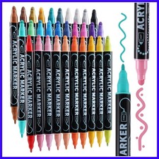 30 Colors Dual Tip Acrylic Paint Markers, Dot Fine Tip Coloring Paint Pens...