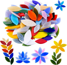 100 Pieces Petal Mosaic Tiles, Hand-Cut Stained Glass Flower Leaves Tiles for Ar