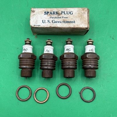 4 NOS AC Vintage Antique Air Cooled 18mm Motorcycle Spark Plugs Indian Excelsior