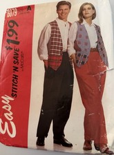 Vtg McCall's stitch 'n save pattern 6079 Unisex Vest & Pants size XS - Med uncut