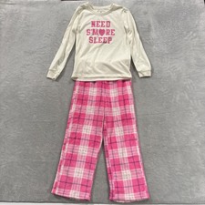 Eddie Bauer Set of 2 Pajama Shirt Pants Girls Kids M Pink White Lounge