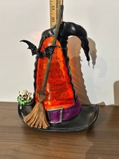 Halloween Lighted Witch Hat Lamp Bat Skull Cauldron Broom Decor 11in Working