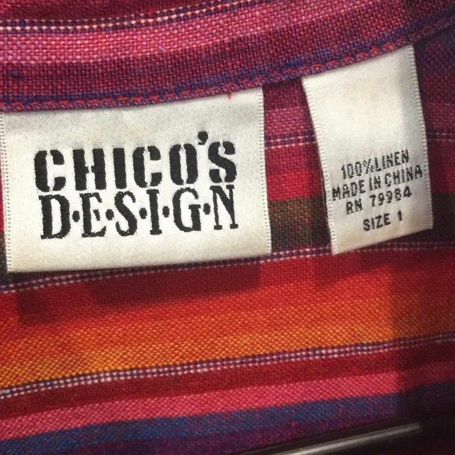 Chaqueta de lino Chico’s para mujer talla mediana roja arco iris boho festival hippie playera Foto 2 de 4