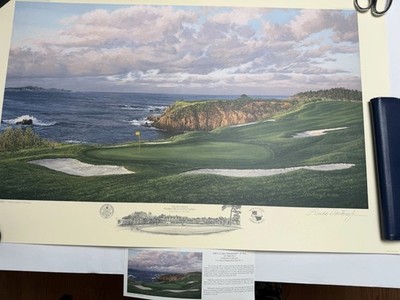 Signed Limited Edition Lithograph Pebble Beach Hole #8 By Linda Hartough