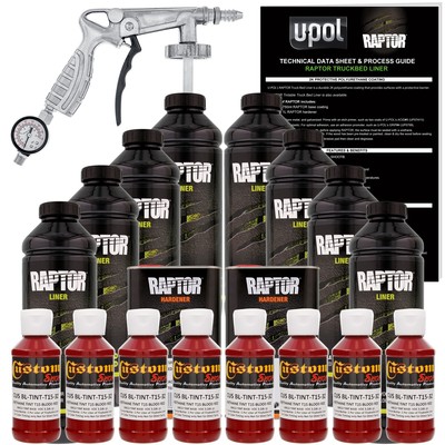 U-POL Raptor Tintable Blood Red Spray-On Truck Bed Liner Spray Gun, 8 Quarts