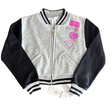 Guess Kids Gray Black Varsity Zip Jacket NWT Size 6X Logo Jacket