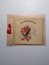 Vintage 1934 Carrington Co. Valentine Greetings Card Floral Hearts Ribbon