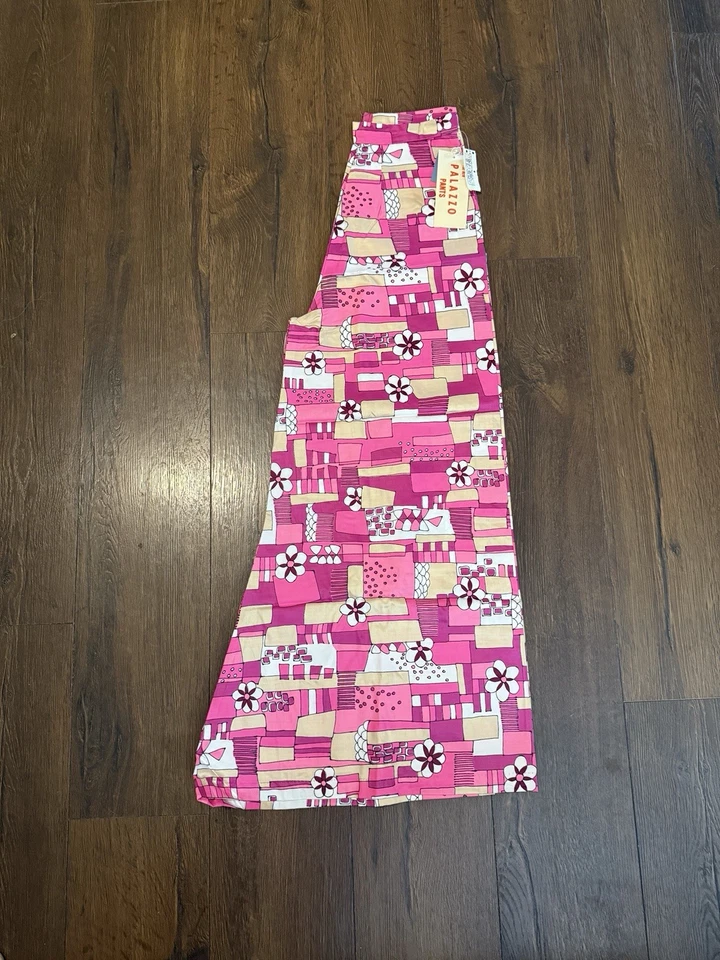 PANTALONES PALAZZO FLUORESCENTES MOD PSICODÉLICOS DE COLECCIÓN 60 FONDO CAMPANA NUEVOS CON ETIQUETAS Foto 2 de 4