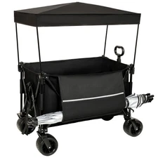 480lbs Foldable Extended Wagon Cart with Canopy & Drink Holders & Mosquito Net