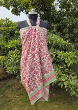 Beach Wrap Pareo, Hand Block Printed Cotton Sarong, Long Scarf, Large Sarong,