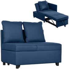 HOMCOM Folding Sleeper Sofa Bed Chair with Pillows, Pocket, Blue