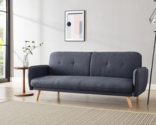 3-Seater Charcoal Fabric Sofa Bed with Natural Wooden Legs – Modern & Stylish