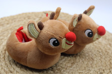 Rudolph The Red Nosed Reindeer Plush Slippers Brown Kids Size 1