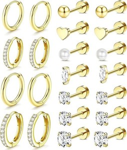 Authentic Hypoallergenic 14K Gold Plated Stud Hoop Earrings for Women Surgical Jewelry