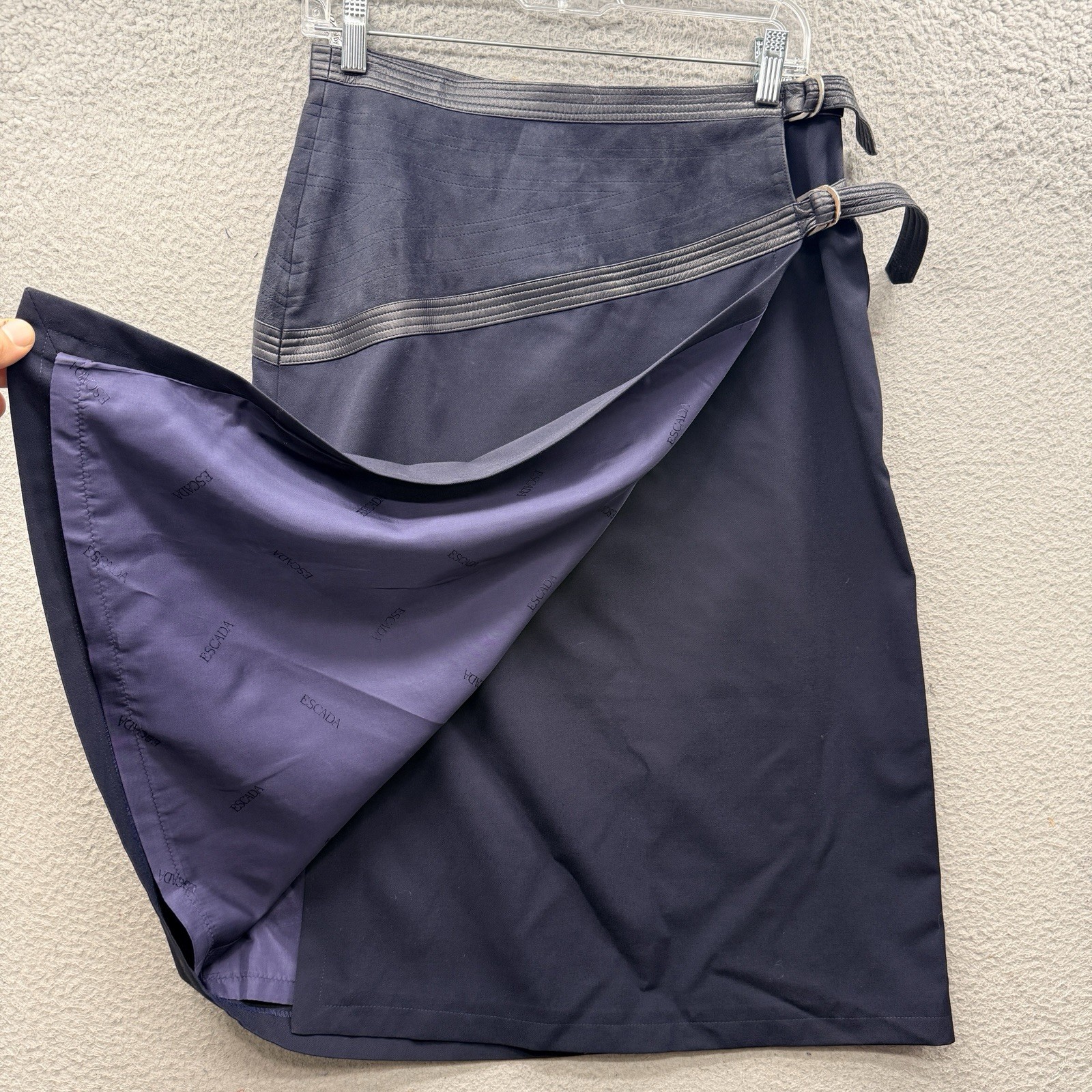 Escada Wool Wrap Side Leather Patch Buckle Knee L… - image 3