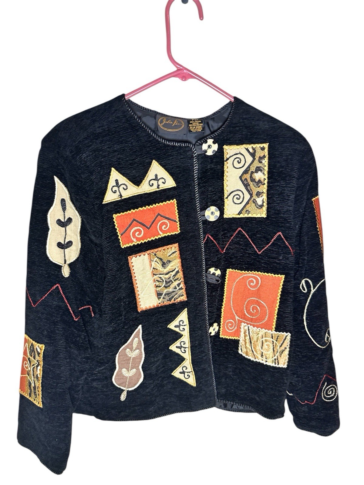 Julia Kim Jacket Embroidered Patchwork Black Peti… - image 1