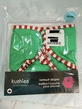 Baby Kushies Swimsuit Diaper, Green w/ white red sides Medium 14-25 Ibs.