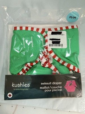 Baby Kushies Swimsuit Diaper, Green w/ white red sides Medium 14-25 Ibs.