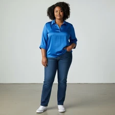 Attitudes by Renee Women's Satin Jacquard Top Sz 4 collared v-neck 3/4 sleevB-35