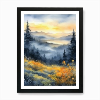 Nebelige Kiefern in den Appalachen gerahmtes Wandbild Poster Leinwanddruck Bild