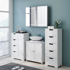 Bathroom Storage Cabinet Slim 5 Drawer Chest Narrow White MDF Floor Unit