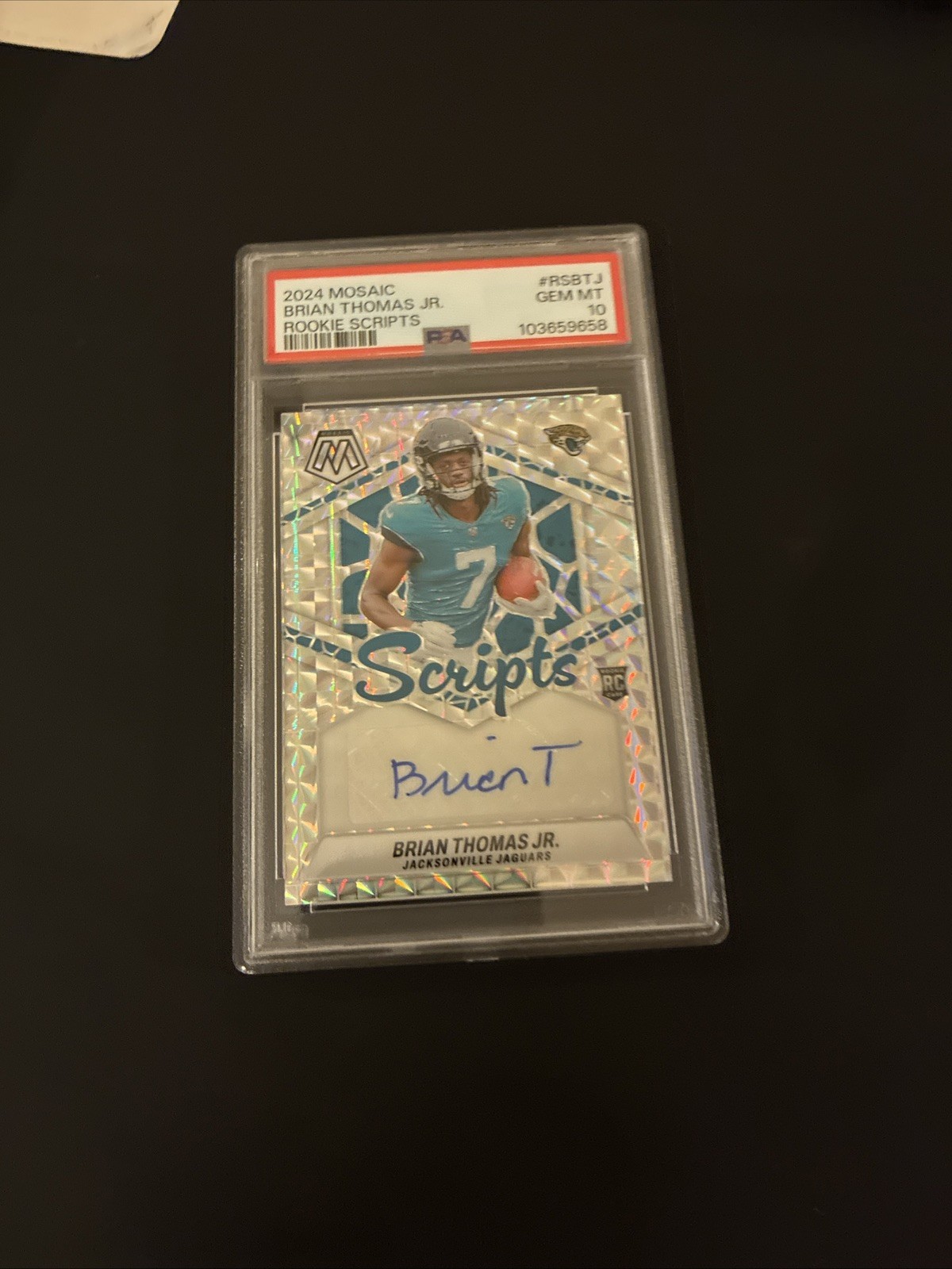 2024 Panini Mosaic Brian Thomas Jr. Rookie Scripts AUTO PSA 10 GEM Silver