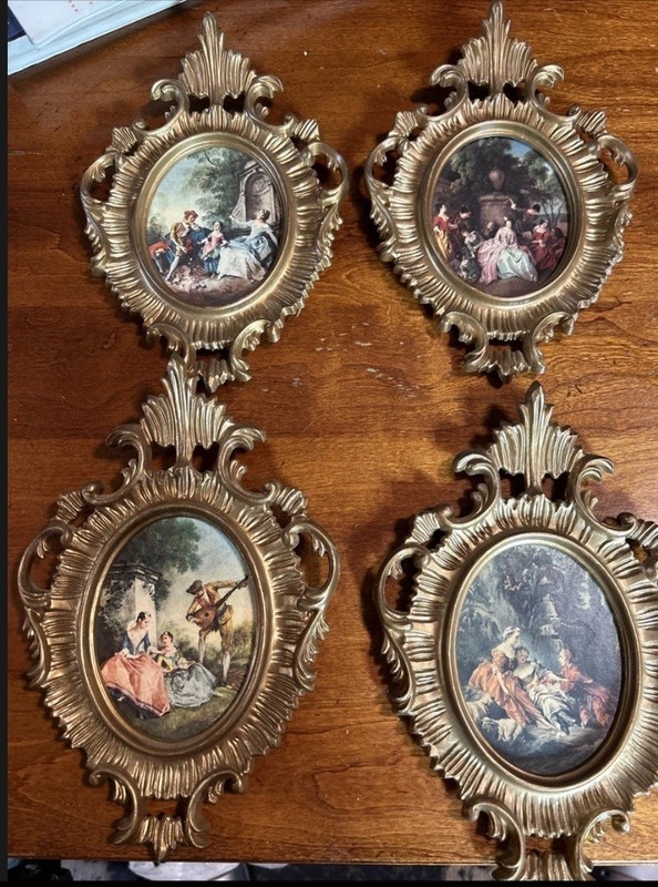 Vintage Mid Century Mini Art Prints Decorative Plastic Frames Set of 3