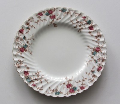 Mintons Ancestral DINNER PLATE Pink, Blue & Tan Floral Swirl Border
