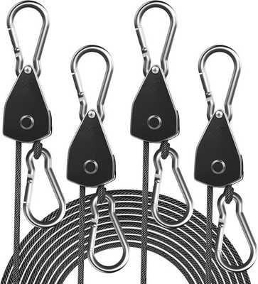 4-Pack 1/8'' Adjustable Rope Hanger, Heavy Duty Ratchet Tie down Strap