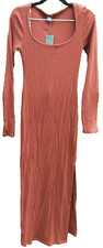 Women's Wild Fable Size S Dark Brown Long Sleeve Rib Knit Midi Dress Side Slit