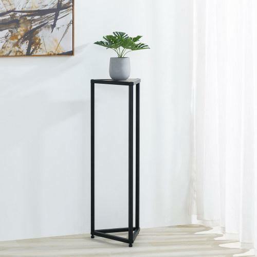 36 Inch Wood and Black Metal Frame Flower Rack Potted Plant Pedestal Holder