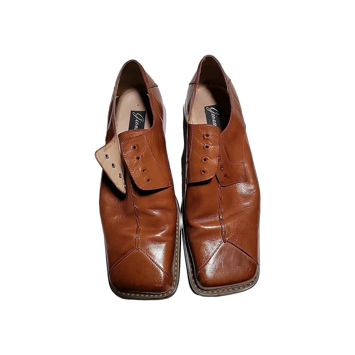 Giovanni Mens Brown Leather Dress Shoes Lace Up Square Toe  display picture 2