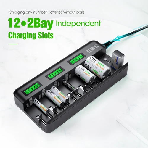 EBL USB  14Bay Charger for AA AAA C D Size 9V Rechargeable Batteries