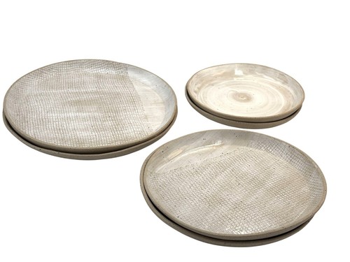 6 Natural Home Accents Textured Stoneware Pottery Plates Beige Various Sizes - Picture 4 of 16