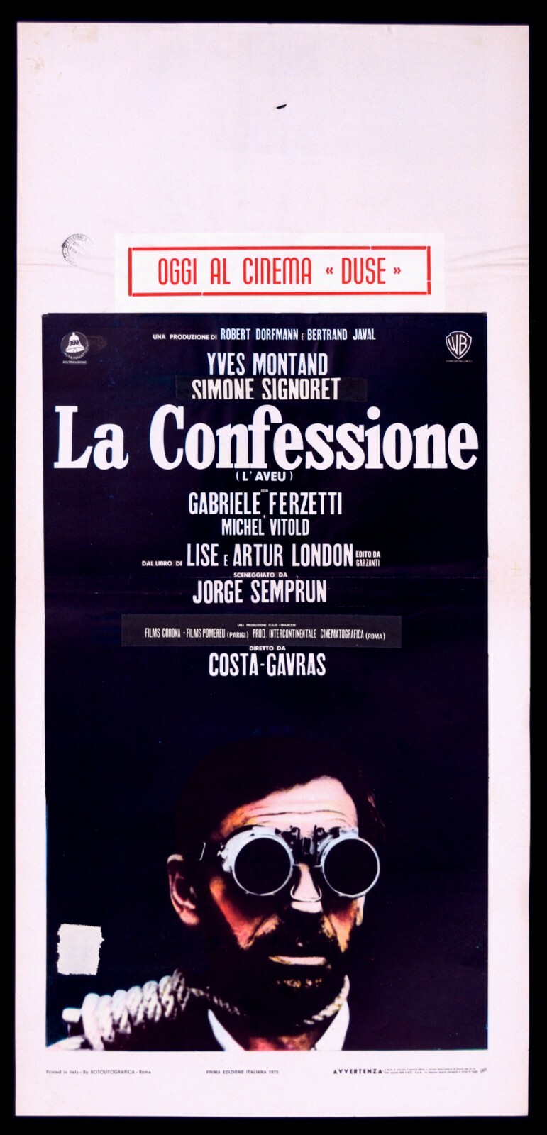 Locandina originale film La confessione (1970) - Regia di Costa-Gavras