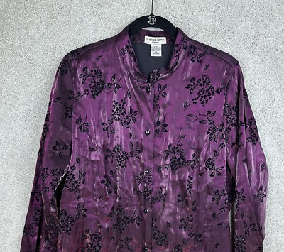 Notations Blouse Womens 1X Purple Floral Shimmer Long Sleeve Fairycore