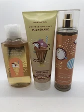 Bath & Body Works Whipped Coconut Milkshake Mist Spray & Body Cream & Shower Gel