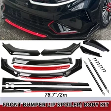 Glossy Black Look Red Front Lip Chin Bumper Side Skirt For Kia Forte UNIVERSAL