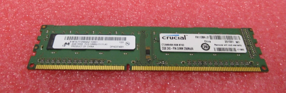 Micron MT8JTF25664AZ-1G6K1 CT25664BA160B.8FKD 4GB 2x2GB PC3-12800 CL11 Memory - Image 2 of 4