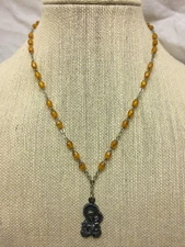 Vintage St Anthony Charm on Amber Beaded Chain Child's Religious Item