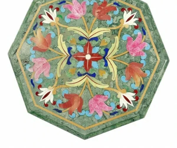 Green Marble Coffee Table – Semi-Precious Stone Inlay Art – Luxury Handmade arts - Image 3 of 4