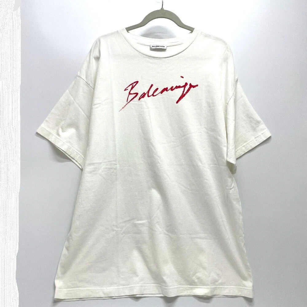 BALENCIAGA 583214 19AW logo Lipstick Short sleeve T-shirt White cotton