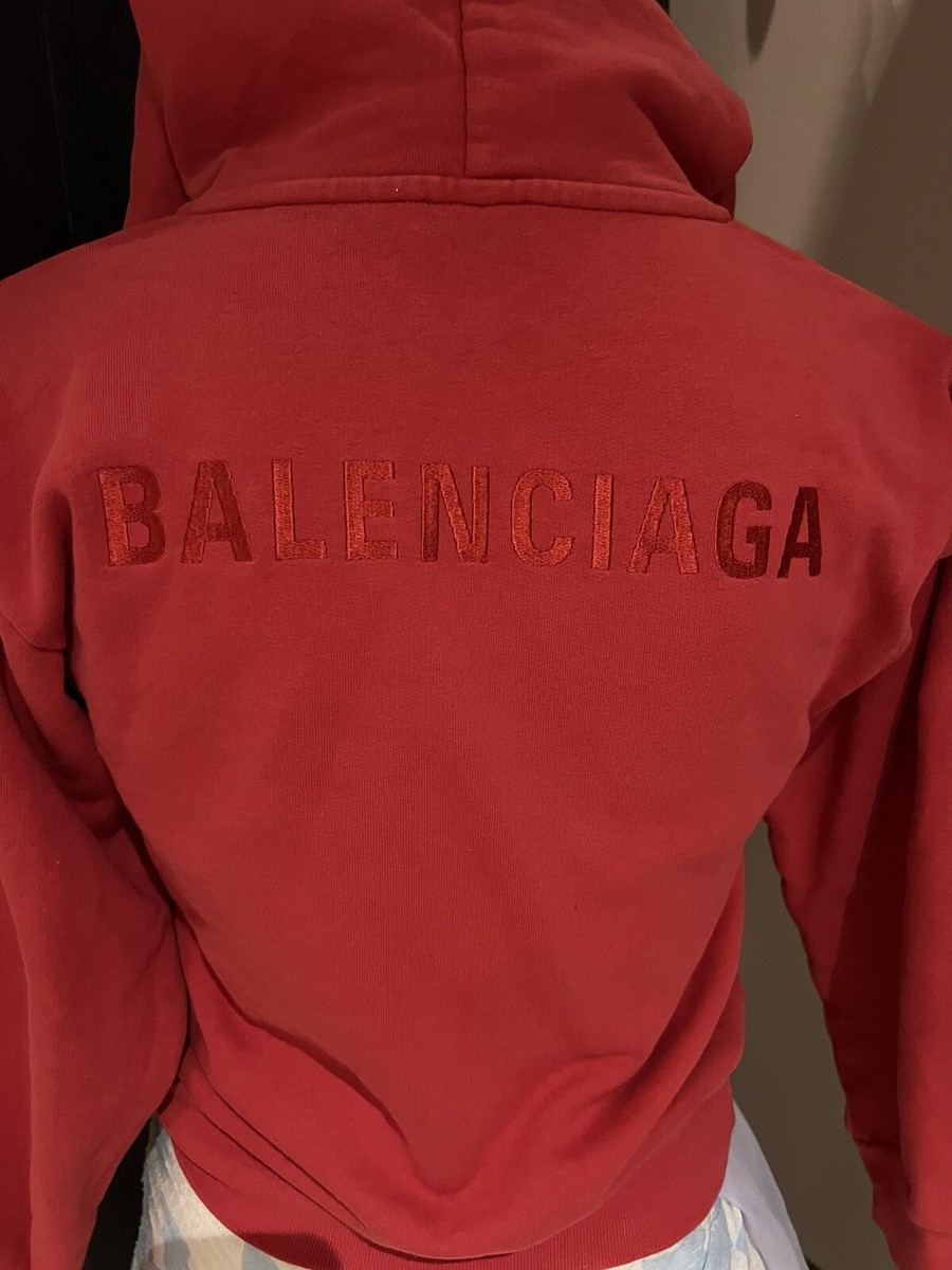 Balenciaga Kids Washed Red Center Logo Monogram Hoodie Size 6 NWT
