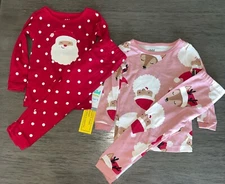 Carter’s Christmas Santa Cotton Pajama Set, 4 Piece, 12 Months Girls NWT